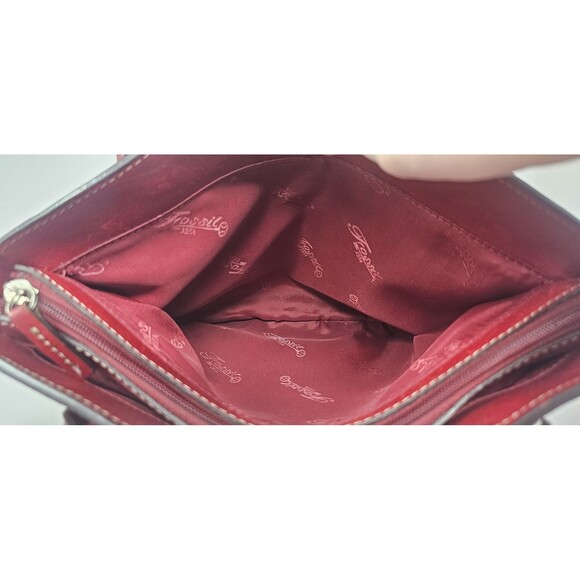 Vintage Fossil Red Leather Sedona Satchel Purse Handbag Double Handles Stitching - Picture 9 of 16